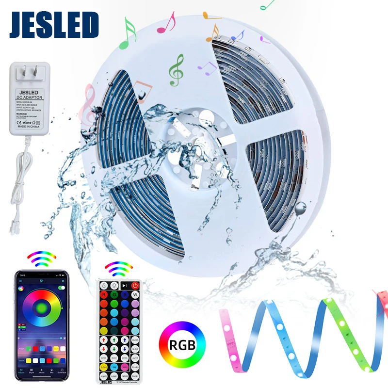 

12V LED Strip Light RGB5050 Bluetooth Controller Flexible Ribbon With 44 Keys RF Remote Control +DC 12V 2 IN 1 Adapter