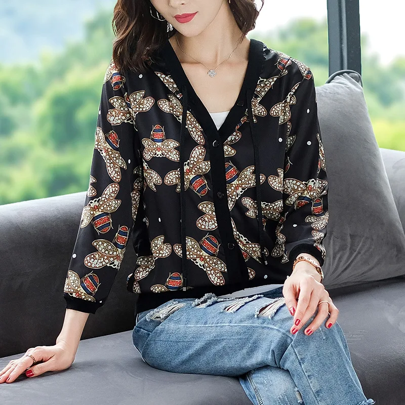 

Hooded Jacket Baseball Uniform Jacket Women's 2019 Spring And Summer Korean-style WOMEN'S Long Sleeve Loose-Fit Thin Tops Printe