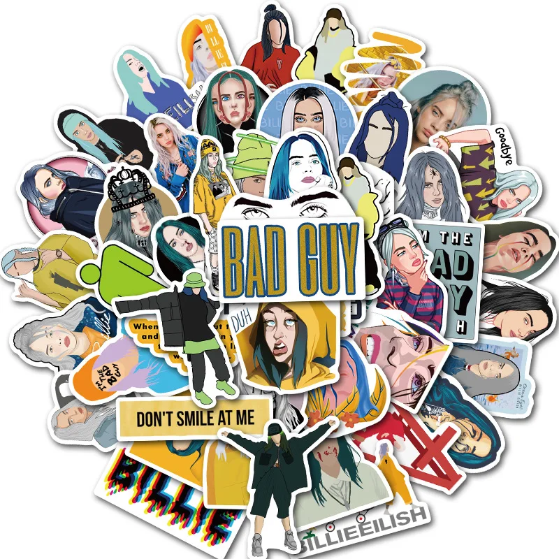 50 шт. Billie Eilish мультфильм стикер водонепроницаемый чемодан DIY ноутбук гитара игрушка для скейтборда прекрасный стикер s