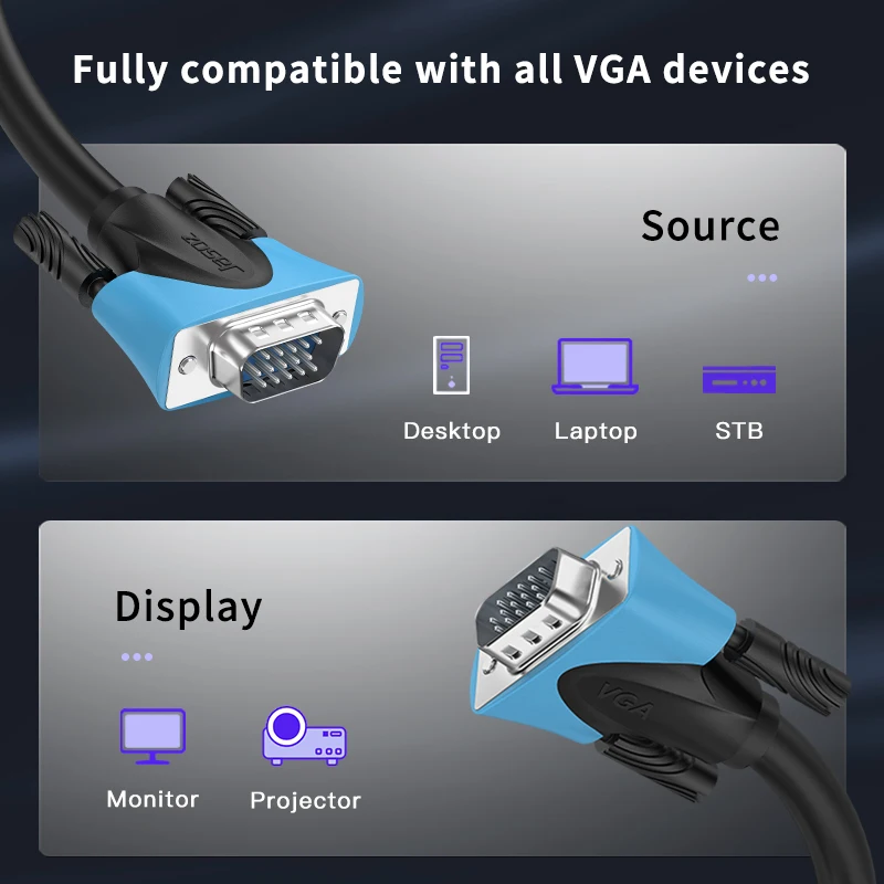 Premium Braided Shielding VGA Cable - Male to Male, 1080P, Multiple Lengths Available