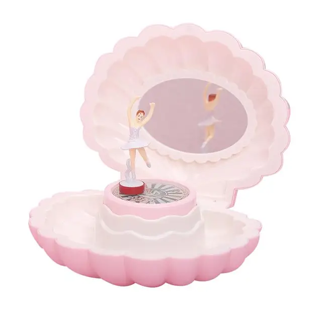 Music Box Shell Shaped Rotating Ballerina Music Box With Light Beautiful Jewelry Box Girlfriend Birthday Valentine New Year Gift light pink