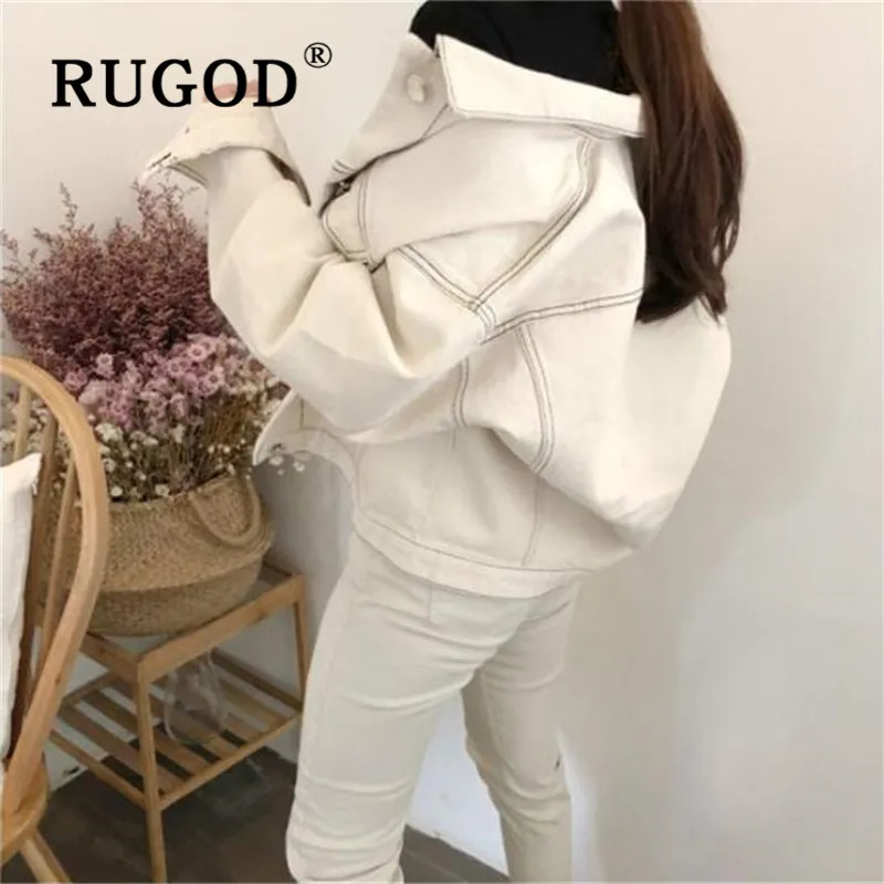 RUGOD Off-white Досуг отложной воротник короткое пальто однобортный пиджак Kpop Одежда Женская куртка осень
