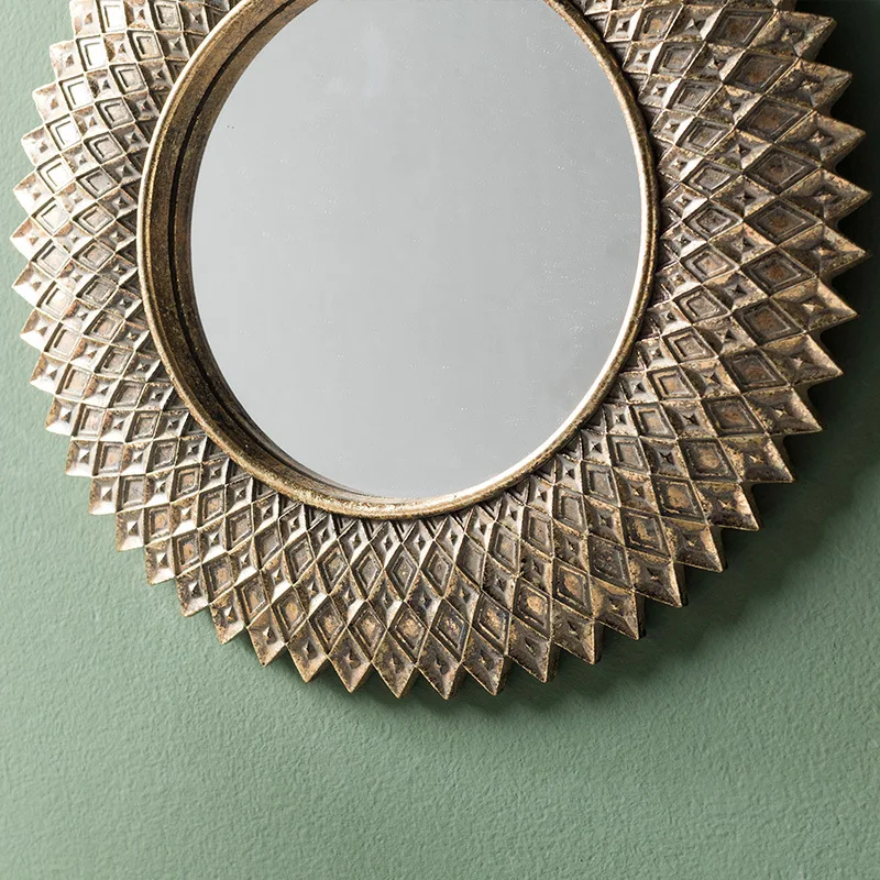 DF сетка Золотое Настенное Панно старое круглое Ретро подвесное зеркало без света не может быть настроено декоративное зеркало