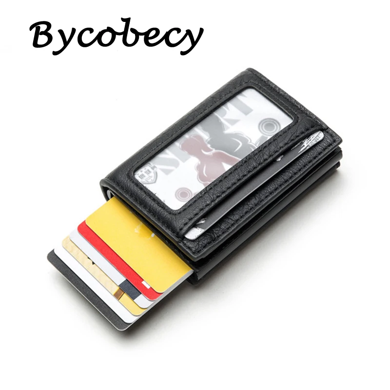 

Men's Credit Card Holder Card Wallet Security Case Pop Up Automatic RFID Blocking Leather Bank Protection Smart Purse For Women