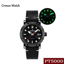 

Cronos Men's Pilot Watch Black Dial Stainless Steel PVD Plated Case Sapphire PT5000 Automatic Movement See-through Case Back