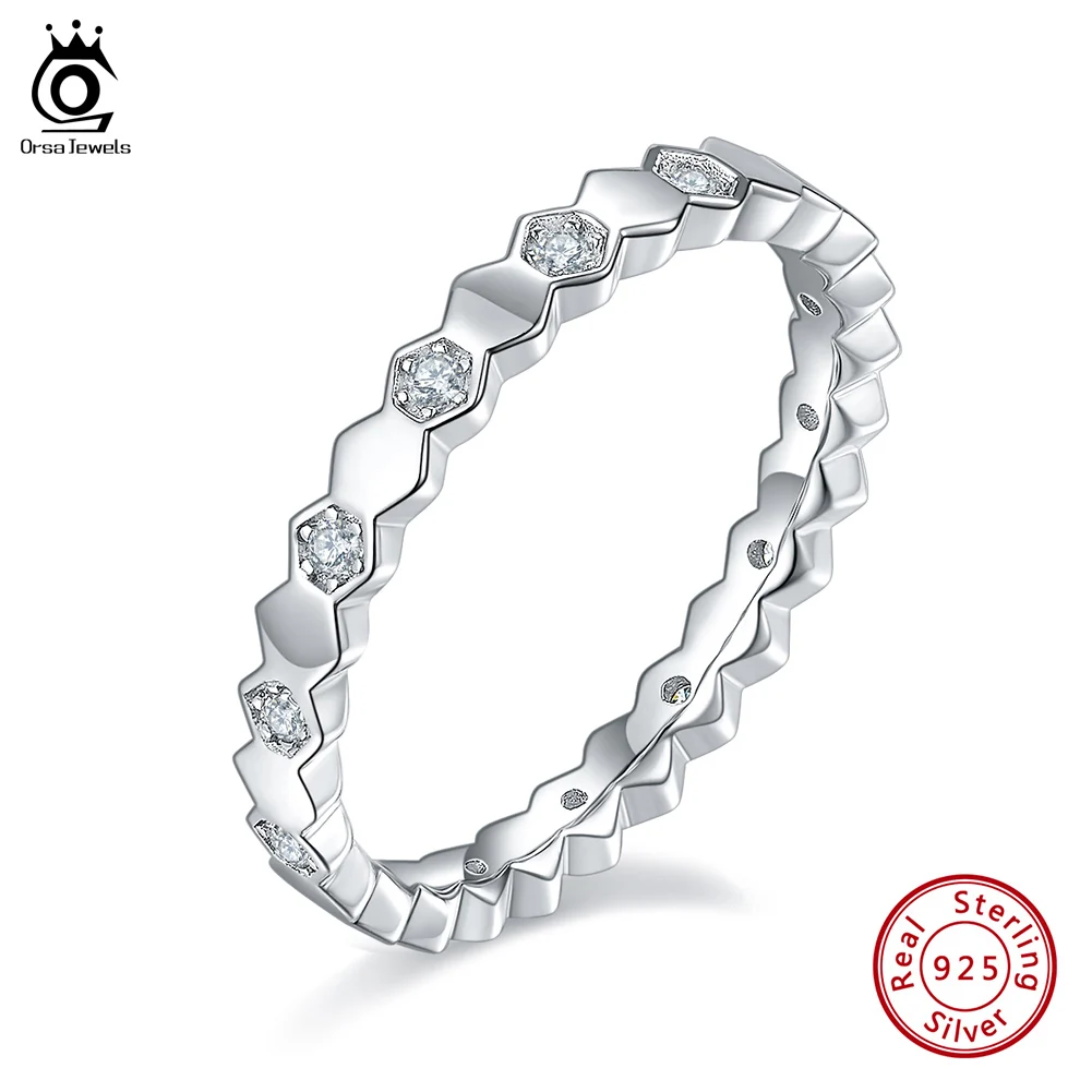 ORSA JEWELS Simple Honeycomb Design Wedding Band with Moissanite Diamond 925 Sterling Silver For Women Men Christmas Gift SMR50