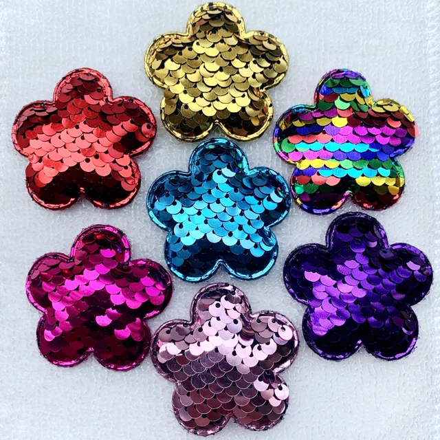 New Shiny Colorful Flowers Reversible Scale Sequins Sew on Patches for  Clothes DIY Patch Applique Scrapbook