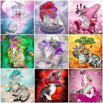 

HUACAN Full Square Diamond Embroidery Cat 5D DIY Diamond Art Painting Animal Home Decoration Mosaic Handmade