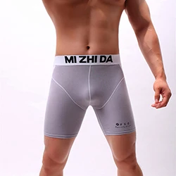 Quality Sports Boxers Men Breathable Lengthen Quick Dry Underwear Solid-color Pure Cotton Soft Comfortable Slim Mens Underpants - Цвет: Gery