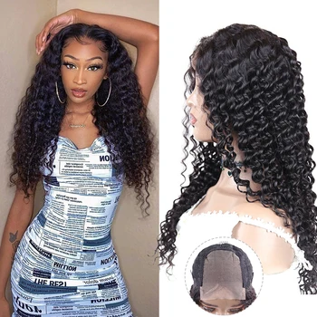 

Emol Brazilian Deep Wave Human Hair Wigs Pre Plucked for Black Women 4*4 Lace Closure Wigs 150% Density Remy Hair