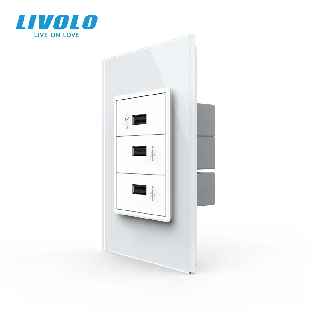 

Livolo S5 US AU Standard 67.5mm Luxurious Telephone Com TV SATV aiduo socket, white Pearl Crystal Glass panel, socket plugs