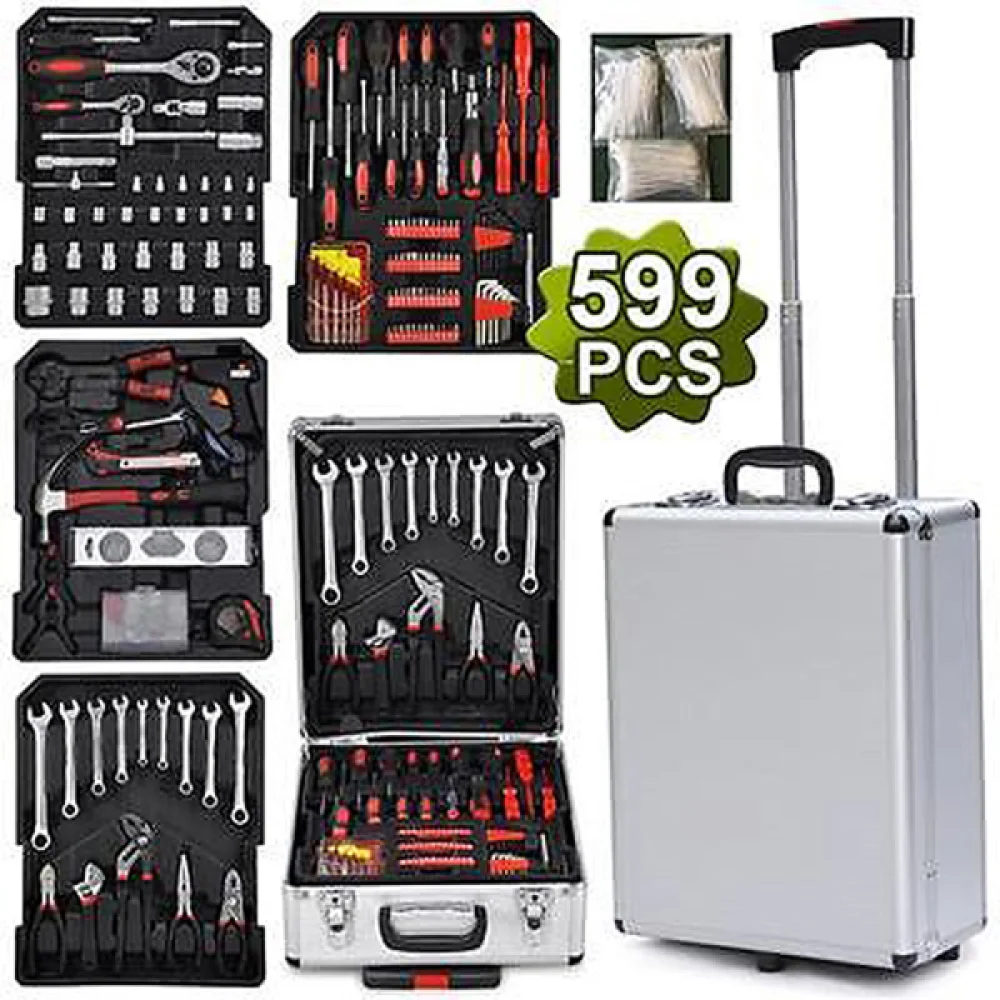US $189.10 599pcs Tool Set Case Mechanics Kit Box Organize Castors Toolbox Trolley US New