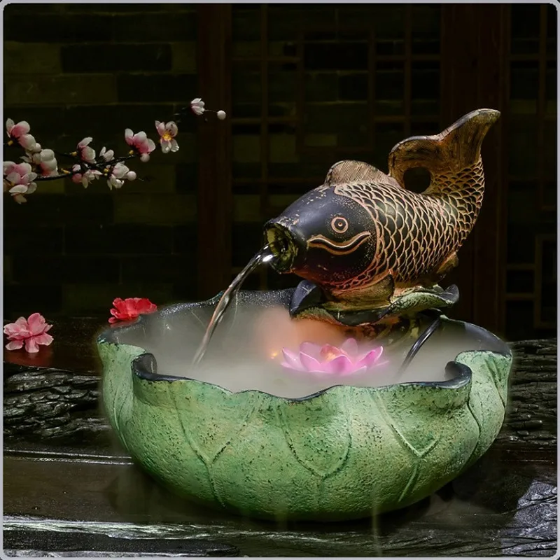 

Feng Shui Fish Waterscape Crafts Indoor Humidifier Rockery Lotus Water Fountain Bonsai Ornaments Living Room Home Decoration