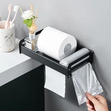 

Black Multifunctional Toilet Paper Holder Shelf Waterproof Wall-mounted Toilet Tissue Box Roll Storage Box Bathroom Accessories