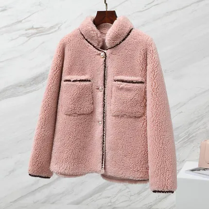 Fashion New Short Sheep Shearing Coats female Autumn Winter Korean Warm lambswool Faux Fur jacket women Loose overcoat Tide - Цвет: Pink