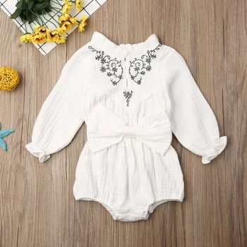 

Pudcoco Newborn Baby Girl Clothes Solid Color Flower Print Long Sleeve Bowknot Romper Jumpsuit One-Piece Outfit Cotton Clothes