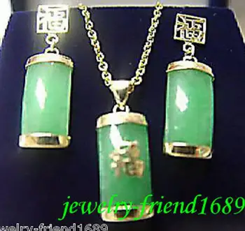 

Free Shipping New Green jade Pendant/Necklace Earrings sets >> plated watch wholesale Quartz jade CZ crystal