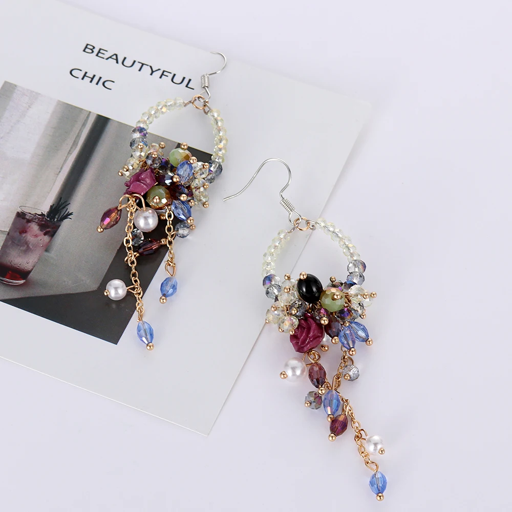 

1Pair Flower Tassel Earrings Long Dangle Drop Ear Stud Boho Style Pearl Alloy Ear Rings Gift Fashion Women Jewelry Accessories