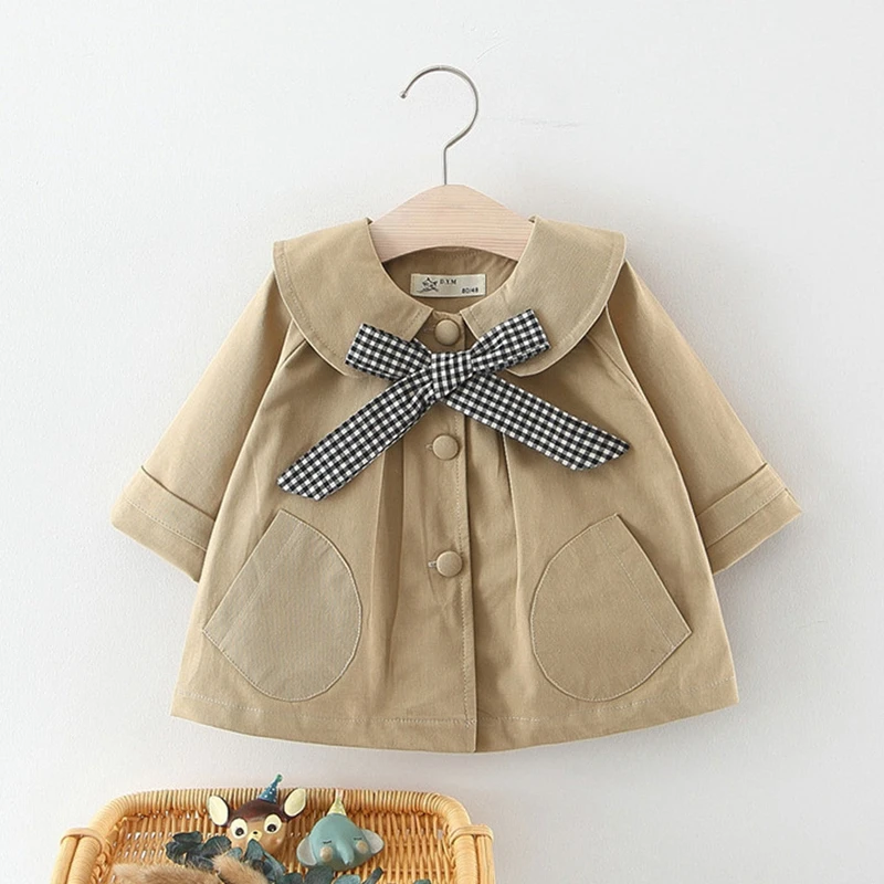 

Baby Kids Girls Dust Coat Jacket Solid Doll Collar Plaid Windproof Coats Outwear Casual Clothes 2019 Autumn Winter Windbreaker