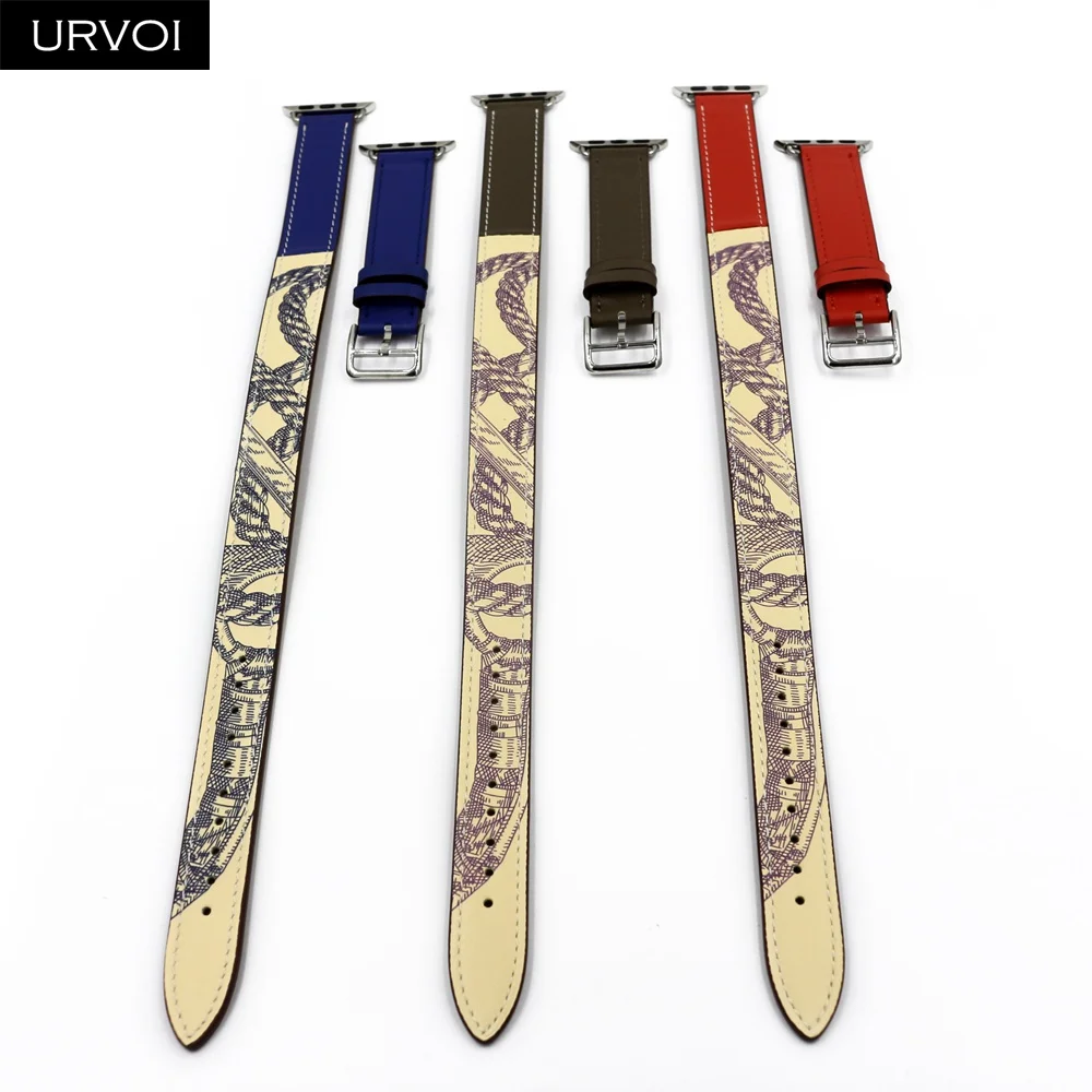 URVOI с принтом двойной тур ремешок для Apple Watch band series 5 4 3 2 1 iwatch натуральная кожа