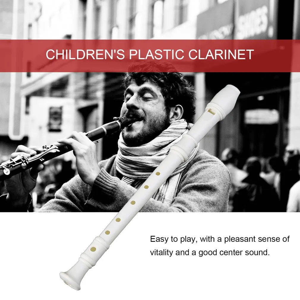 Portable Size White ABS Resin Instrument Musical Soprano Recorder Long Flute Fingering Early Education For Children