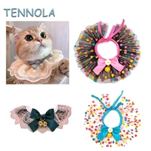 

10/20PCS Fashion Cat Neckerchief Collar Lace Bibs with Pearl Cute Cat Necklace Decor Collar Noble Wedding Accessories Pet Collar