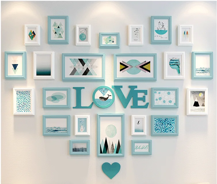 25 photo frames 25 Европейский твердый деревянный фоторамка для гостиной, фоторамка для стены, свадебное украшение комнаты, печать на стену, креативная комбинация - Цвет: 25 photo frames