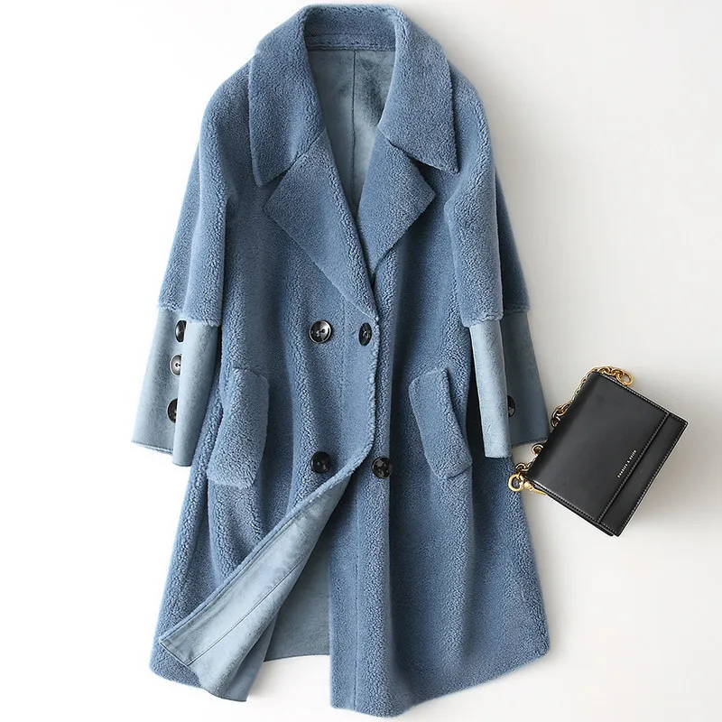 

MLCRIYG Sheep Shearing Coats Real Wool Fur Coat Female 2020 Korean Fashion Winter Jacket Women Medium Long Fur Coats YQ316