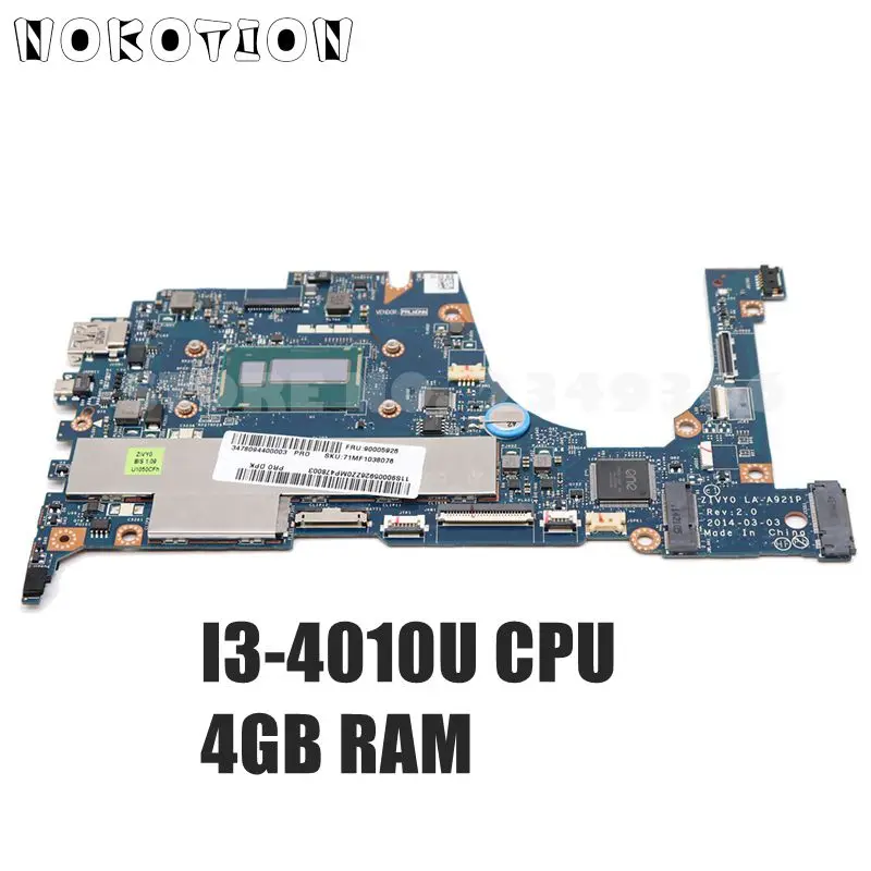 NOKOTION для Lenovo yoga 2 13 материнская плата ноутбука ZIVY0 LA A921P дюймов SR1EN CPU I3 4010U 4 Гб