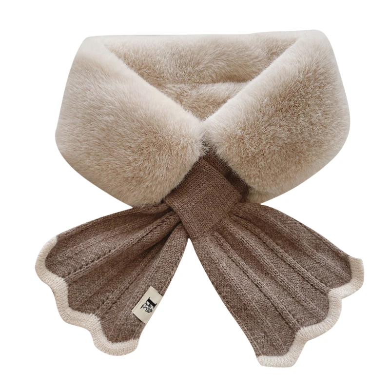 Winter Plush Scarf Woman Thick Fish Tail Wool Knit Cross Fur Collar Outdoor Cycling Neck Protect Cervical Spine Warm Scarve T15