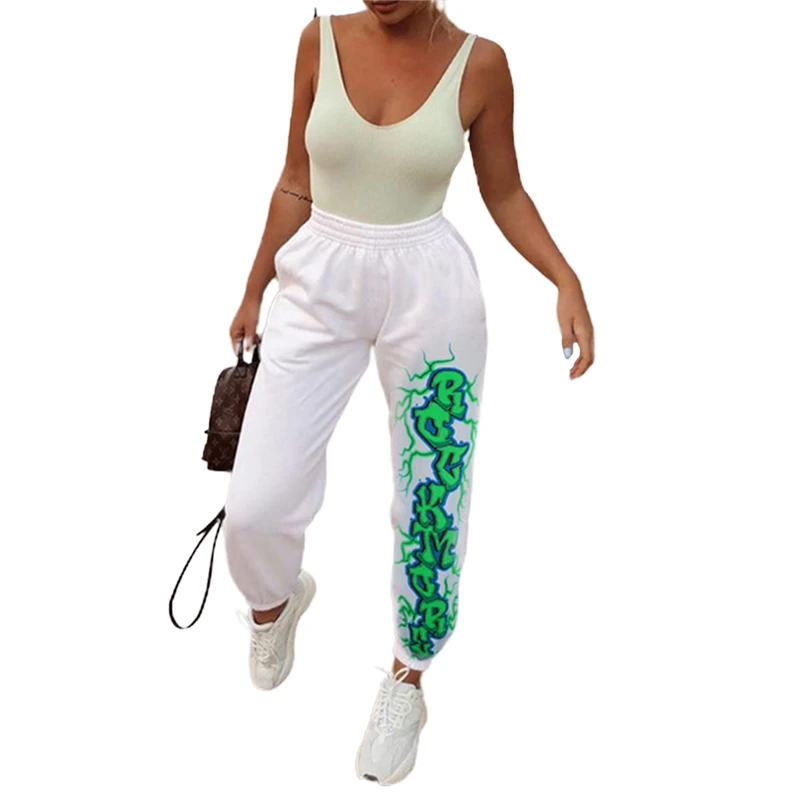 

hirigin Women Korean Loose Trousers Fashion Flame Letter Pattern High Waist Casual Pants Girl Student Sports Pants