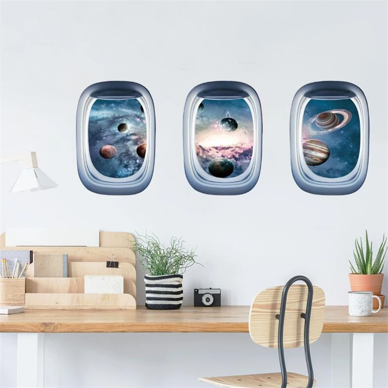 3D Spaceship Window Wall Stickers For Children's Room Bedroom Living