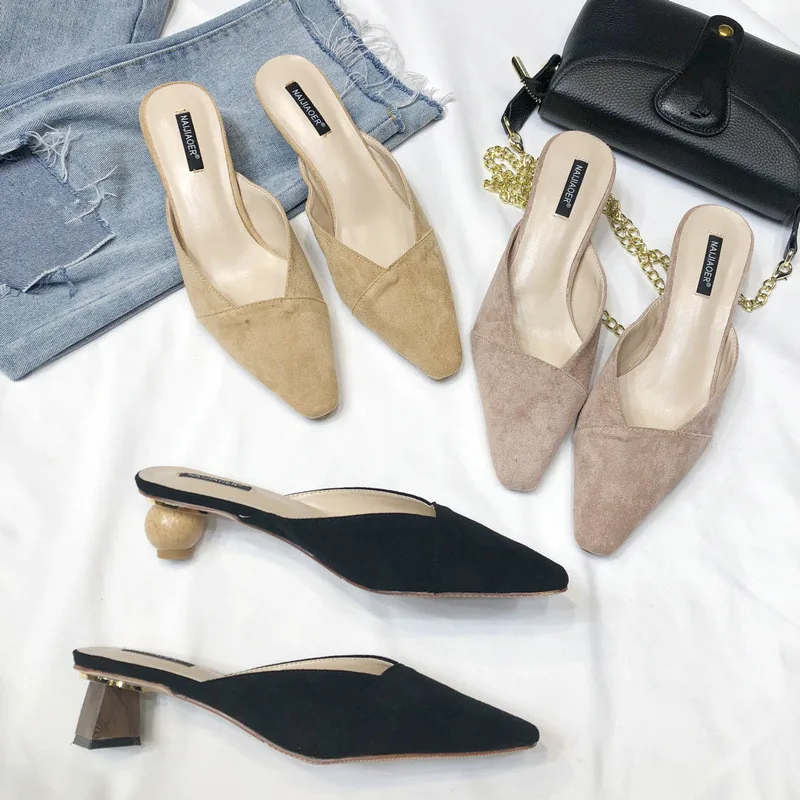 

Flock Mules Womens Shoes Flat Slippers Low Square Toe Shallow Slides Cover Sliders Rubber PU Short Plush Basic Fretwork with