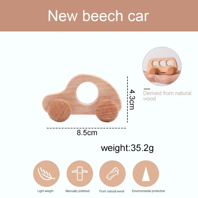 1PC Baby Toy Beech Wood Blocks Cartoon Car Educational Montessori Toys Children Teething Play Gym Baby Birthday Gift Products 4