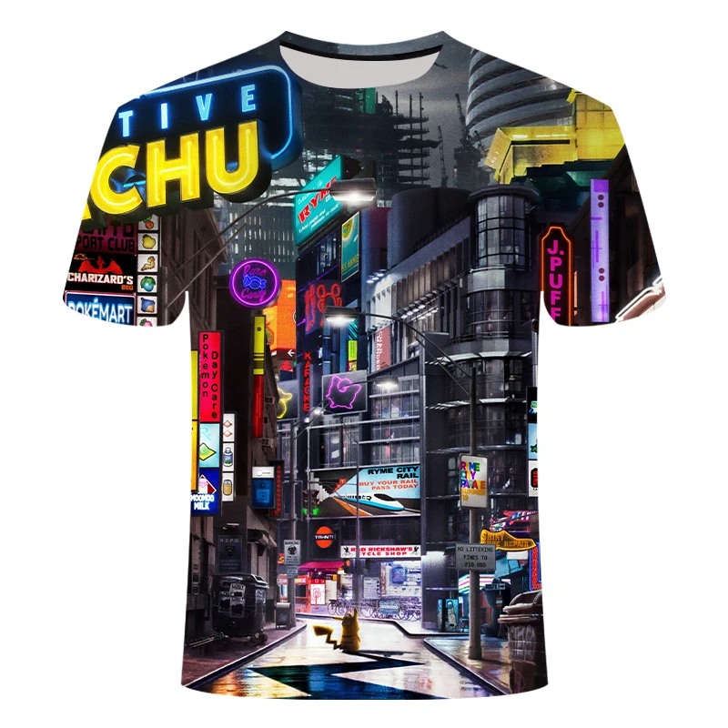 New 3D Movie Detective Pokemon Pikachu T-shirt For Boy/girl Tshirts Fashion Summer Casual Tees Anime Cute Cartoon Clothes