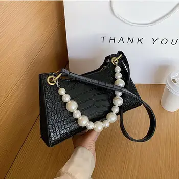 

Stone Pattern Beading Shoulder Bags Woman 2020 Fashion Small PU Leather Satchels Solid Color Daily Travel Handbags Black Clutch