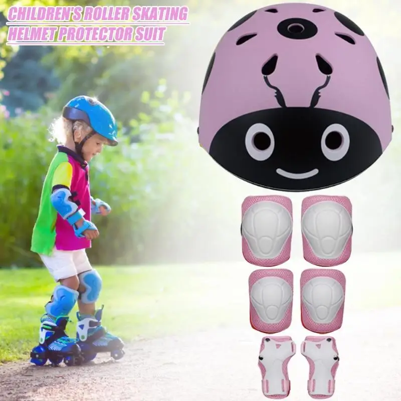 7pcs/Set Cute Kids Helmet Wide Scope of Application Practical Economy Bike Elbow Knee Wrist Safety Pads for Skating Cycling