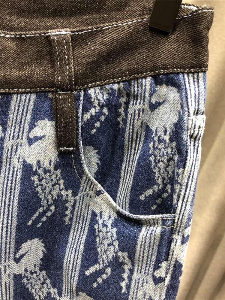 Autumn New Fashion Temperament Printing Design women Jeans Cotton Tall Waist Straight Loose Nine Minutes Of Jeans Woman 2020