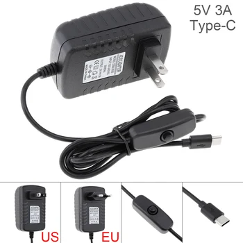 

5V 3A Power Adapter Charger Converter with Switch Suitable Fit for Raspberry Pi 4 TypeC/USB Power Charging