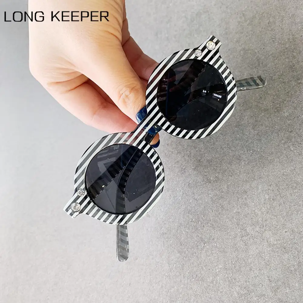 Модные круглые детские солнцезащитные очки LongKeeper в стиле ретро милые цветные