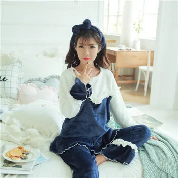 

Pajamas Women's Coral Velvet Autumn And Winter Japanese Korean Hoodie Cute Sweet Thick Flannel Casual Homewear Set 500