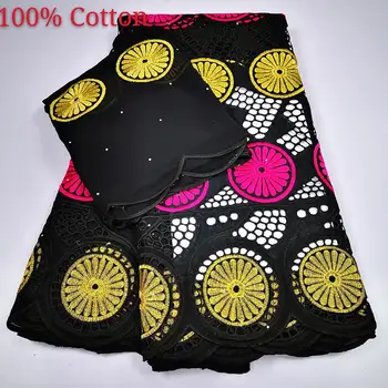 

Black African Lace Fabric 2020 High Quality French Net Pure cotton Embroidery with Rhinestone Lace Fabric 5+2yards/Lot A-1086