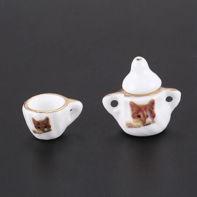 Набор из 15 шт. кукольный домик миниатюрная фарфоровая посуда кофейная чайная чашка блюдце набор с принтом кота