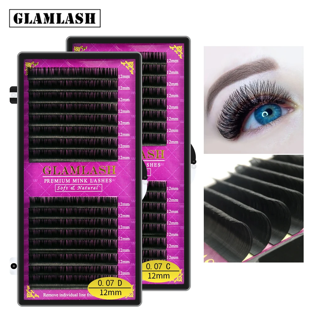 GLAMLASH 16 рядов Премиум Соболиные накладные натуральные матовые черные ресницы для