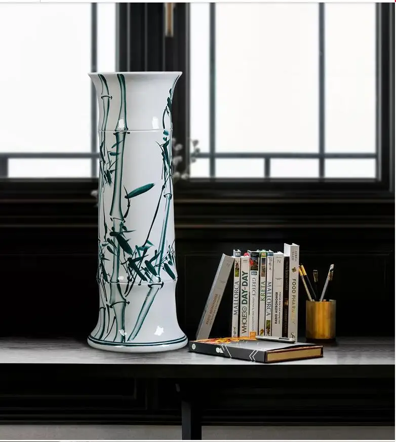 Chinese Jingdezhen Ceramic Tube Rich Bamboo Vase Flower Arrangement Livingroom Home Figurines Craft Office Furnishing Decoration