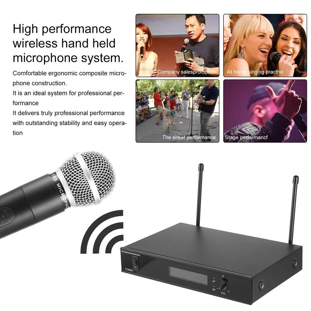Профессиональный караоке увч двойной беспроводной микрофон Система 2 канала 220 В ручной микрофон Микрофон с приемником для вечерние KTV