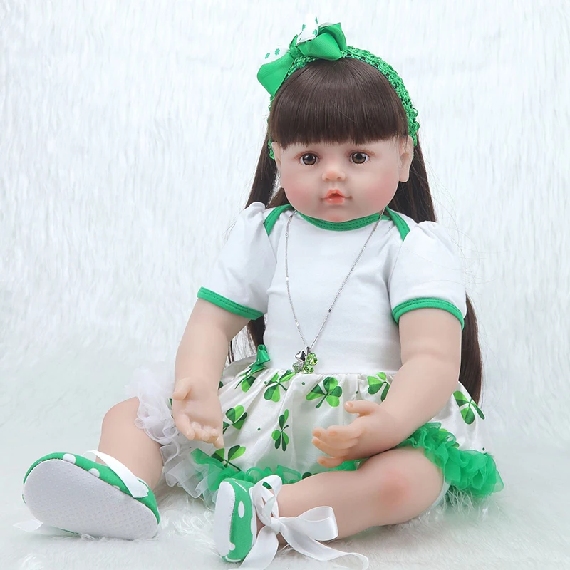 Reborn Baby Doll игрушка 58 см Виниловая Зеленая принцесса платье ткань тело длинные волосы Реалистичная кукла для малышей Дети ролевые игры подарки