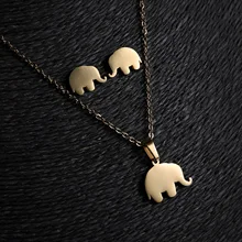 

Necklace and Earring Set Elephant Stainless Steel Jewelry Set Gold Chain Women Kids Girls Ladies gold necklace for women