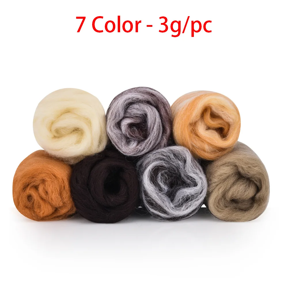 7 Colors - 3g 24/30/36/50 Цвета мериносовой шерсти для валяния шерстяной вязаный пуловер, мягкий ровинг шерсть волокна для иглы для валяния& мокрого валяния кукла DIY рукоделие ручной работы - Color: 7 Colors - 3g