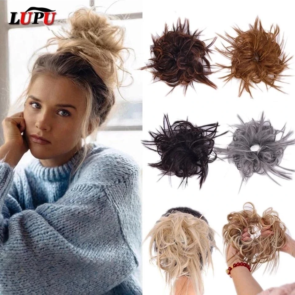 LUPU Synthetic Chignon Messy Scrunchies Elastic Band Hair Bun Straight Updo Hairpiece High Temperture Fiber Natural Fake Hair